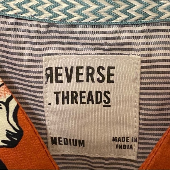Reverse Threads Mens Short Sleeve Button Down Shirt Size M Longhorn/Copper Print - Picture 5 of 7